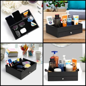 Organizator Belle Vous, negru, cu sertar si 2 compartimente, 26.5x21.5x8.5cm - Img 3