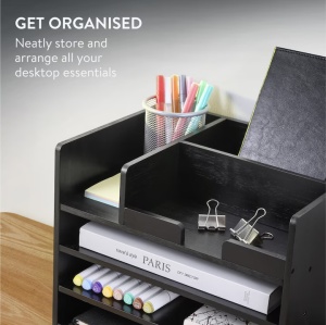 Organizator birou cu sertare Navaris, 33x24x26 cm, auto-asamblare, negru, bambus - Img 7