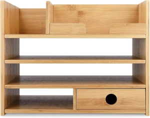 Organizator birou Navaris, 33x24x26 cm, sertare si compartimente, montaj, maro, bambus - Img 3