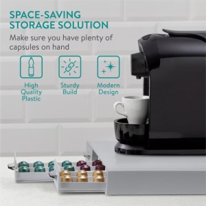 Organizator capsule cafea Navaris, 3 sertare, 48 capsule, 34.2x6.5x32.5 cm, HIPS, gri, plastic - Img 5