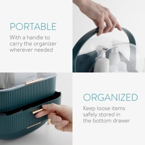 Organizator pentru cosmetice cu 2 sertare si capac transparent Navaris, Verde, 53845.07 - Img 5