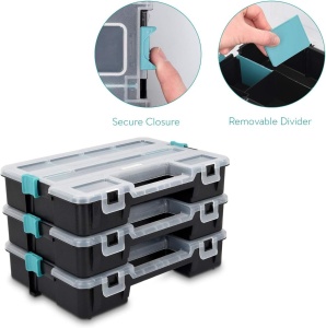 Organizator pentru scule Navaris, 3 buc, compartimente reglabile, 31.5 x 22.5 x 19.8 cm, cutie depozitare suruburi si piese mici, plastic rezistent, Negru - Img 6