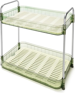 Organizator universal, Belle Vous, 2 niveluri, antiderapant, 38 x 23 x 12 cm, potrivit pentru bucatarie, baie, cosmetica, din plastic, Verde