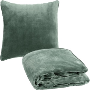 Patura cu maneci HOMELEVEL, transformabila in perna cu fermoar, 200x150 cm, fleece poliester, pentru calatorii si casa, Verde