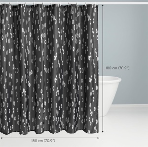 Perdea de dus JEMIDI, impermeabila, din poliester, 180 x 180 cm, 12 carlige din plastic, design decorativ, Negru - Img 2