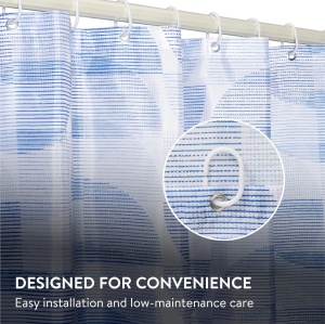 Perdea de dus JEMIDI, impermeabila, din poliester, 180 x 180 cm, 12 carlige din plastic, design decorativ, Albastru - Img 6