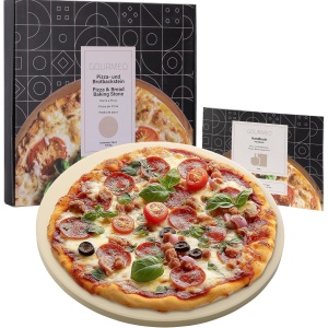 Piatra de pizza, Gourmeo, 35 x 1.5 cm, din ceramica corderita, rotunda, pentru cuptor si gratar