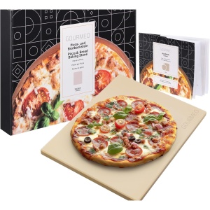 Piatra de pizza, Gourmeo, 38 x 30 x 1.5 cm, din ceramica corderita, dreptunghiulara, pentru cuptor si gratar