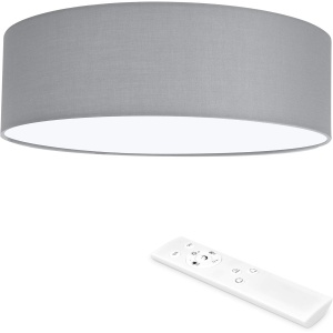 Plafoniera LED Navaris, 22W, telecomanda, temperatura reglabila, abajur textil, diametru 32 cm, Gri deschis