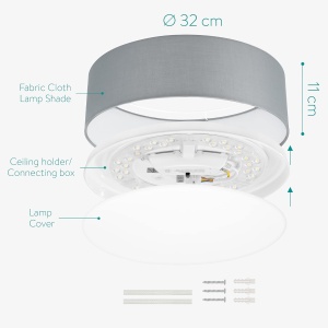 Plafoniera LED Navaris, 22W, telecomanda, temperatura reglabila, abajur textil, diametru 32 cm, Gri deschis - Img 2