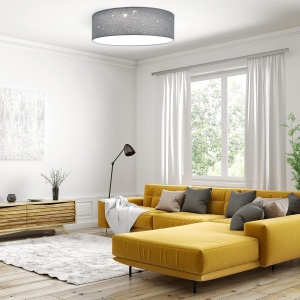 Plafoniera LED Navaris, efect de stele, Ø 40 x 12 cm, intensitate reglabila, telecomanda, abajur textil, 22 W, Alb - Img 5