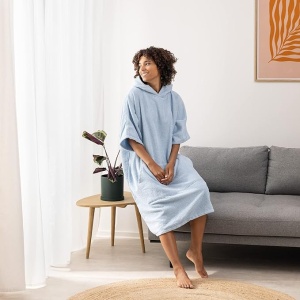 Poncho de baie unisex Homelevel, S-M, Albastru, Bumbac organic, 54881.23.19 - Img 3