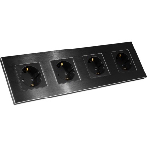 Priza cvadrupla Navaris, inacastrabila, cu rama din aluminiu, 30 x 8.5 cm, design elegant, 4000W, Negru - Img 3