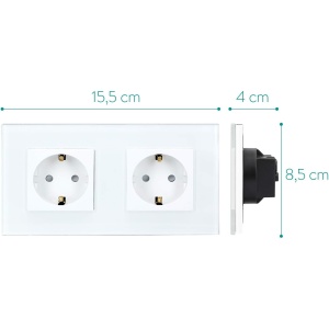 Priza dubla Schuko Navaris, rama din sticla, 250V, 16A, montaj incastrat, design elegant, 15.5 x 8.5 cm, 4000W, Alb - Img 5