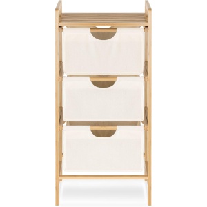 Raft pentru baie Navaris, 96 x 44 x 33 cm, organizator cu 3 sertare din material textil, cadru din bambus si raft superior, Bej
