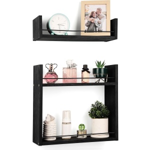 Rafturi de perete Belle Vous, 2 piese, multifunctional, 43 x 15 x 40 cm, Lemn, Negru