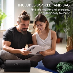 Rola cilindru pentru masaj, Everest Fitness, din spuma EPP, pentru yoga, pilates, fitness, relaxare musculara, 30 x 15 cm, genta depozitare, ghid exercitii, Negru/Verde - Img 6