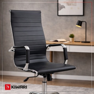 Scaun Birou Kiwari® Sim, Spatar Inalt, Sezut Tapitat, Reglabil pe Inaltime, Baza Metal Rotativa, Capacitate 120 kg, Negru - Img 9