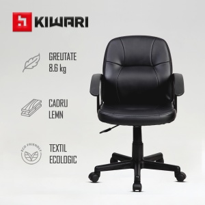 Scaun birou Kiwari Issa, suprafata PVC, brate PP, mecanism Up&Down, baza nylon, roti nylon, Negru - Img 4