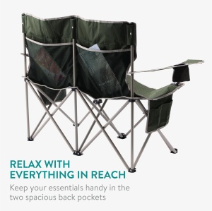Scaun camping dublu Navaris, 2 locuri, 130 x 30 x 85 cm, pliabil, cotiere si suport pahare, buzunare depozitare, material Oxford, Verde - Img 8