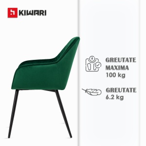 Scaun cu brate/Fotoliu bucatarie de Dining/Living/Bucatarie Kiwari® Verdi, Catifea, Ergonomic, 50x41x84cm, Verde Smarald - Img 5