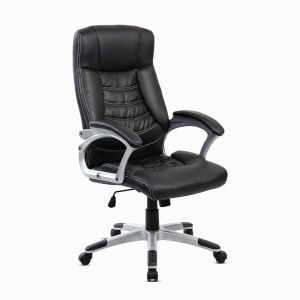 Scaun de birou ergonomic Kiwari® Eliot, spatar inalt, mecanism inclinabil cu reglaj pe gaz, rotatie 360°, brate late PP ergonomice, baza cromata stabila, roti nylon silentioase, tapiterie PU+PVC neteda, suporta 136 kg, Negru