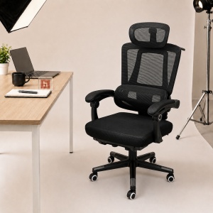 Scaun ergonomic de birou Kiwari® Zen, suport extensibil pentru picioare, spatar rabatabil 135°, tetiera, negru - Img 5