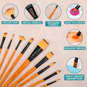 Set 10 Pensule de Pictura, Kurtzy, husa de depozitare, din Nailon, Diverse Dimensiuni, pentru Acrilic, Ulei, Acuarele, Maro - Img 2