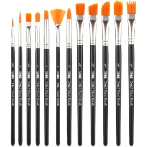 Set 12 Pensule Profesionale, H&S, pentru pictura, perii din par sintetic, pentru acuarela, acril si ulei, Negru