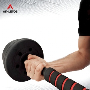 Set 2 gantere reglabile, Athletos®, 20 kg, (4x3, 2x2.5, 2x1.25Kg), bara conector inclusa, discuri ciment, multiple combinatii, Rosu/Negru - Img 2