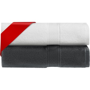 Set 2 prosoape de baie HOMELEVEL, 100% bumbac turcesc, 70x140 cm, 500 g/m², Gri inchis/Alb