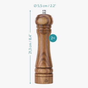 Set 2 rasnite sare/piper Navaris, lemn de acacia, sistem de macinare ceramic ajustabil, 21.3 cm x Ø 5.5 cm, Maro - Img 3