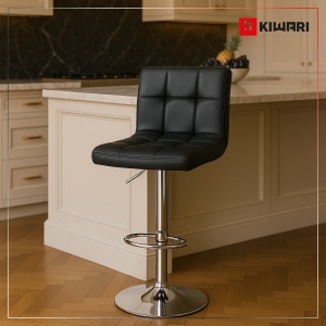 Set 2 Scaune Bar/Bucatarie Kiwari® Lior, Inaltime 59-79 cm, Sezut PU, Spuma si Baza Rotativa Crom, Design Modern Bucatarie/Dining, Capacitate 120 kg, Negru - Img 5