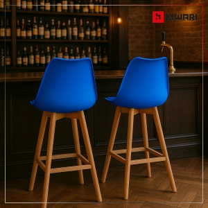 Set 2 Scaune Bar/Bucatarie Kiwari® Sama, Sezut PP si Picioare Lemn Fag, Inaltime 68 cm, Design Modern Bucatarie/Dining, Capacitate 120 kg, Albastru - Img 3