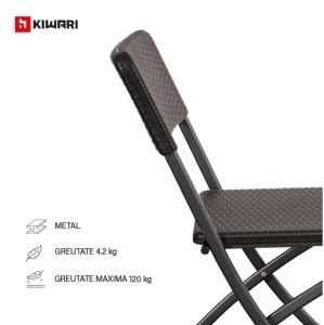 Set 2 Scaune Gradina Pliabile Kiwari®, 44.5x57x80.5 cm, Cadru Metalic Rezistent, 120 kg, Mobilier Exterior pentru Terasa/Balcon/Camping, Maro - Img 4