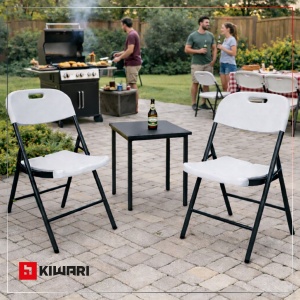 Set 2 Scaune Gradina Pliabile Kiwari®, 46x53x87 cm, Cadru Metalic, 120 kg, Mobilier Exterior pentru Terasa/Balcon/Camping, Alb - Img 7