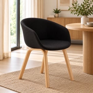 Set 2 scaune Norky cu brate, tapitat, picioare metalice cu efect de lemn natural, design modern, 50x45x77 cm, Negru - Img 2