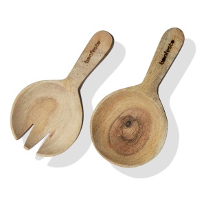 Set 2 ustensile pentru amestecat salata, Bonfesto®, lingura si furculita din lemn natural de Acacia, 15 x 8 x 1.5 cm - Img 2