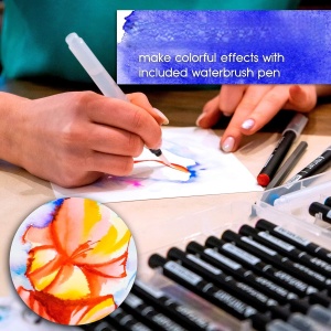 Set 24 carioci Tritart, Varf tip pensula, Caligrafice, 2 Pensule cu rezervor de apa, 15 coli, Multicolor - Img 2