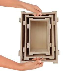 Set 3 ladite din lemn cu manare, Belle Vous, 3 dimensiuni S/M/L, pentru depozitare si organizare, Maro - Img 3