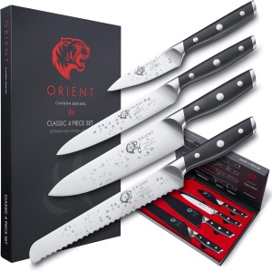 Set 4 cutite de bucatarie, Orient, Origin Series, din otel inoxidabil german X50 Ultra +, negru