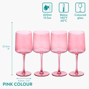 Set 4 Pahare Vin Navaris, 400 ml, cu picior, roz, design modern, 56212.04 - Img 4