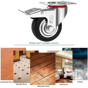 Set 4 roti universale GBL, pentru transport, 75 mm, pivotante 360°, sarcina maxima de incarcare 200 kg, cu 4 frane, din otel, Negru/Argintiu - Img 4