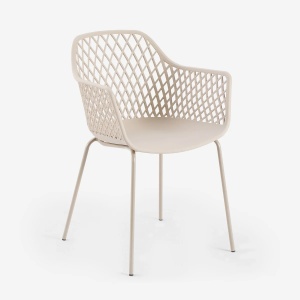 Set 4 scaune moderne de exterior pentru gradina si terasa, cu brate, AHD, Tzura, din polipropilena, Crem