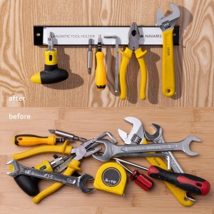 Set 4 suporti magnetici pentru scule Navaris, 30.5 cm, pentru garaj, argintiu - Img 2