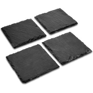 Set 4 suporturi/coastere pahare Navaris, ardezie, anti-alunecare, patrat, 10x10 cm, Negru - Img 6