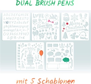 Set 41 piese Intrend 36 creioane tip carioca cu varf Flexibil tip Pensula, acuarela, 5 sabloane, perfecte Hobby, Desen, Caligrafie - Img 7