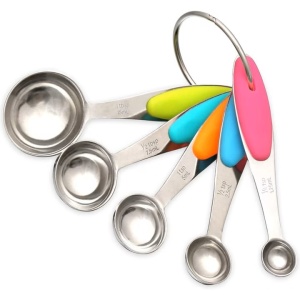 Set 5 lingurite gradate, H&S, cupe masurare si dozare condimente, otel inoxidabil, masuri de la 1.25ml -15 ml, Multicolor