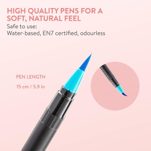Set 51 piese Intrend 24 creioane tip carioca cu varf Flexibil tip Pensula, acuarela, 2 creioane cu varf pensula pe baza de apa, 20 de foi, 5 sabloane, perfecte Hobby, Desen, Caligrafie - Img 2