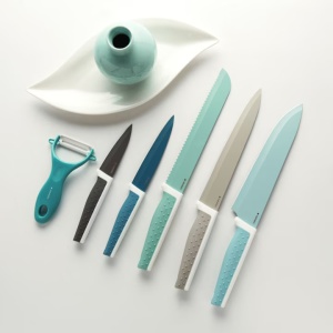 Set 6 Cutite Navaris, cutite de taiere si curatitor ceramic, inox, design pastelat, 43114 - Img 2